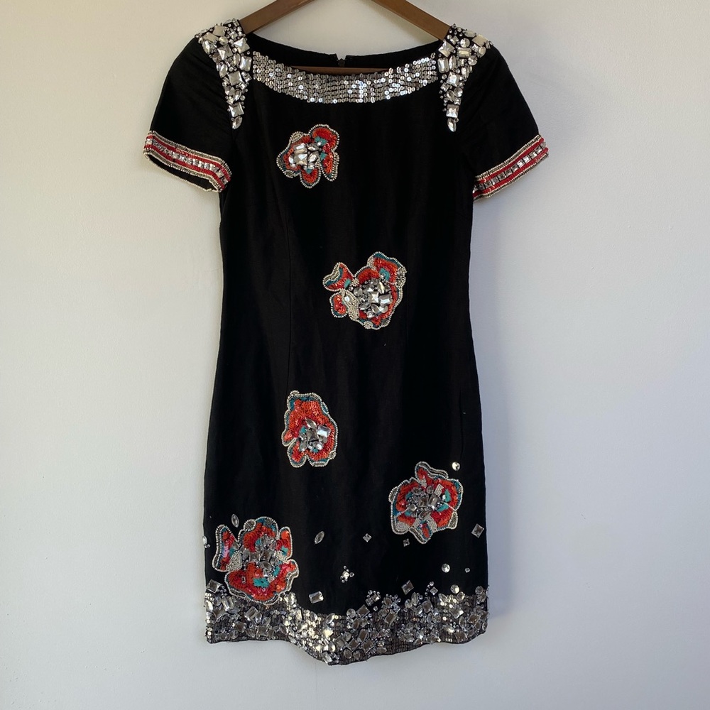 French Connection Black Beaded Dress in Size 2